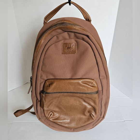 WILL Leather Goods Canvas Cognac Leather Backpack Laptop Sleeve Waterproof Cover - Picture 1 of 15